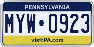 PA license plate MYW0923
