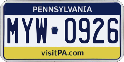 PA license plate MYW0926