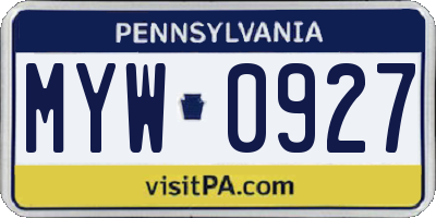 PA license plate MYW0927