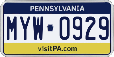 PA license plate MYW0929