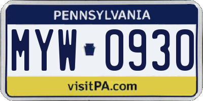 PA license plate MYW0930