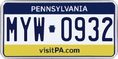 PA license plate MYW0932
