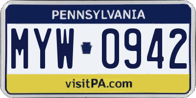 PA license plate MYW0942