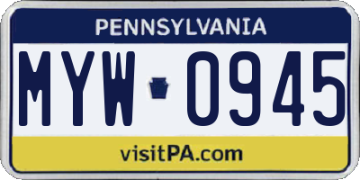 PA license plate MYW0945