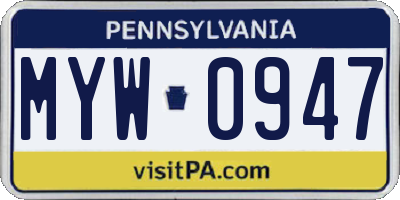 PA license plate MYW0947