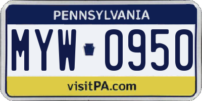 PA license plate MYW0950