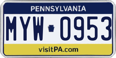 PA license plate MYW0953