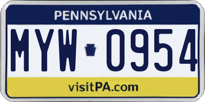 PA license plate MYW0954