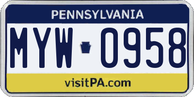 PA license plate MYW0958