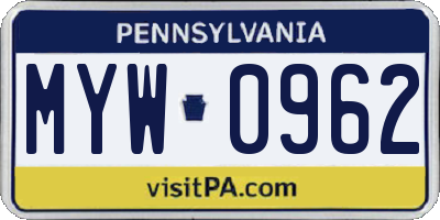 PA license plate MYW0962