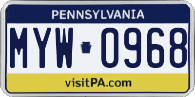 PA license plate MYW0968
