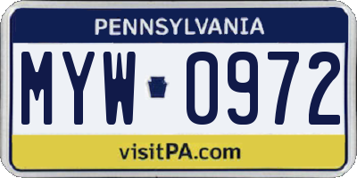 PA license plate MYW0972