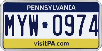 PA license plate MYW0974