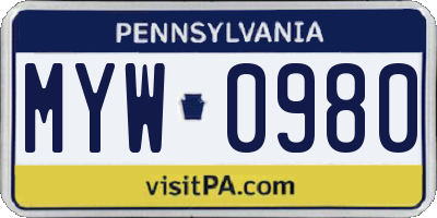 PA license plate MYW0980