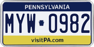 PA license plate MYW0982