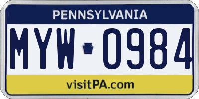 PA license plate MYW0984