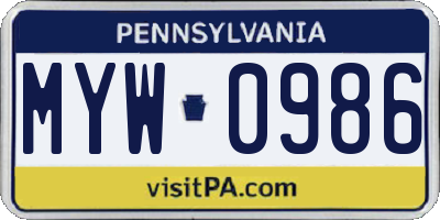 PA license plate MYW0986