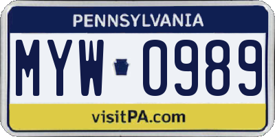 PA license plate MYW0989