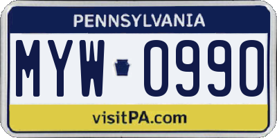 PA license plate MYW0990