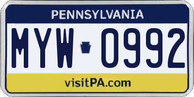 PA license plate MYW0992