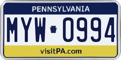 PA license plate MYW0994