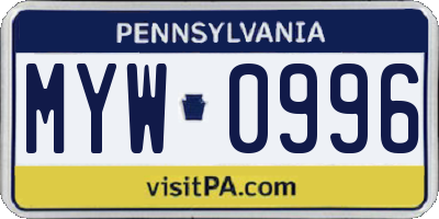 PA license plate MYW0996