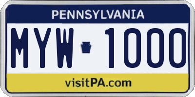 PA license plate MYW1000