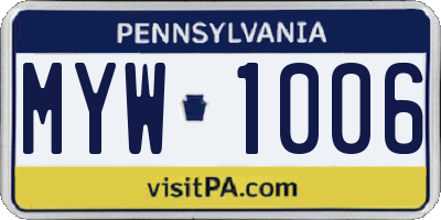 PA license plate MYW1006