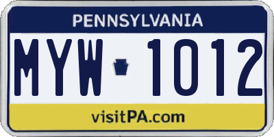 PA license plate MYW1012