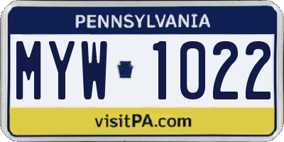 PA license plate MYW1022