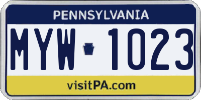 PA license plate MYW1023