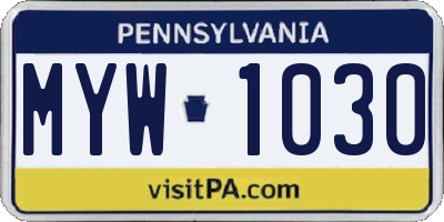 PA license plate MYW1030