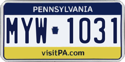 PA license plate MYW1031