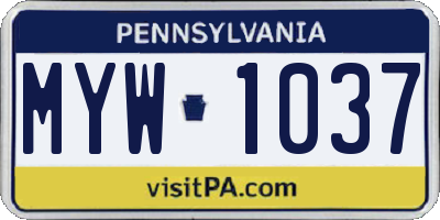 PA license plate MYW1037