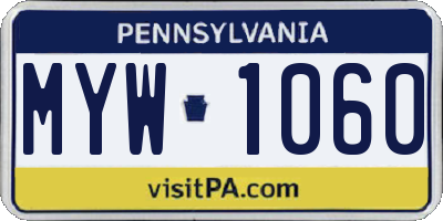 PA license plate MYW1060