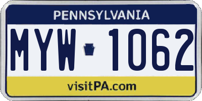 PA license plate MYW1062