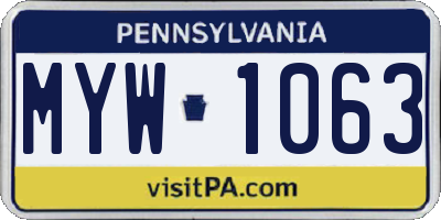 PA license plate MYW1063