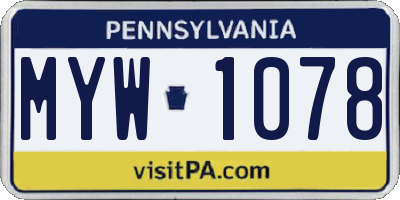 PA license plate MYW1078