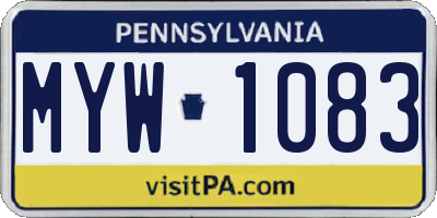 PA license plate MYW1083