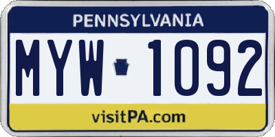 PA license plate MYW1092