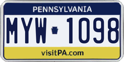 PA license plate MYW1098