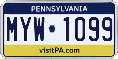 PA license plate MYW1099