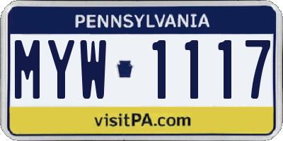 PA license plate MYW1117