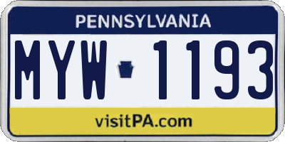 PA license plate MYW1193