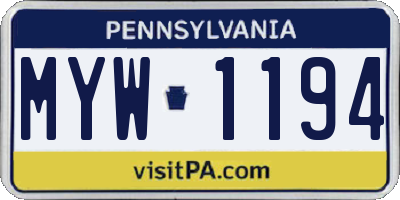 PA license plate MYW1194