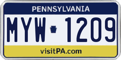 PA license plate MYW1209