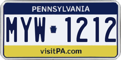 PA license plate MYW1212