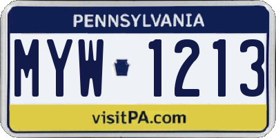 PA license plate MYW1213
