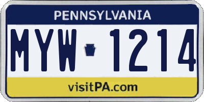 PA license plate MYW1214