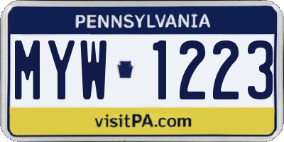 PA license plate MYW1223